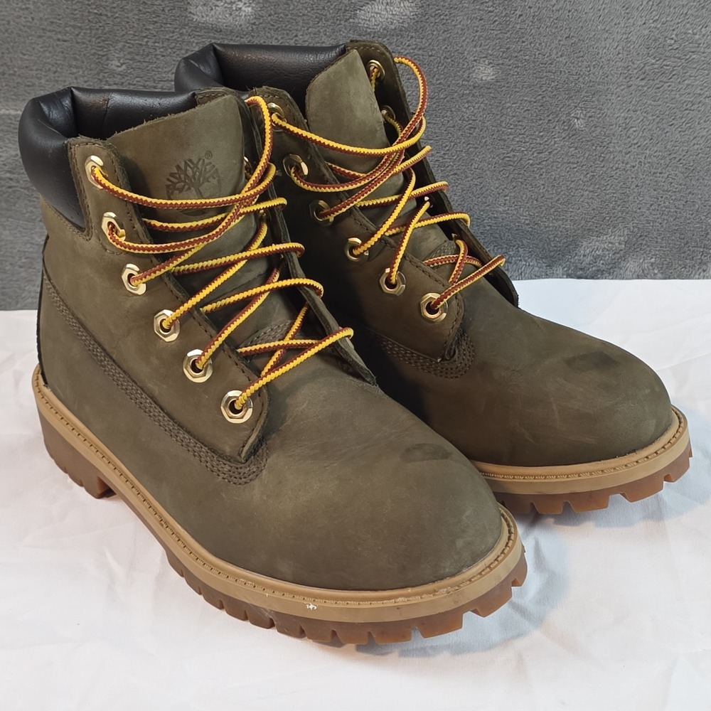 Timberland Premium 6" Waterproof Boot Boys Size 4 Dark Green Nubuck (WMN 5.5)